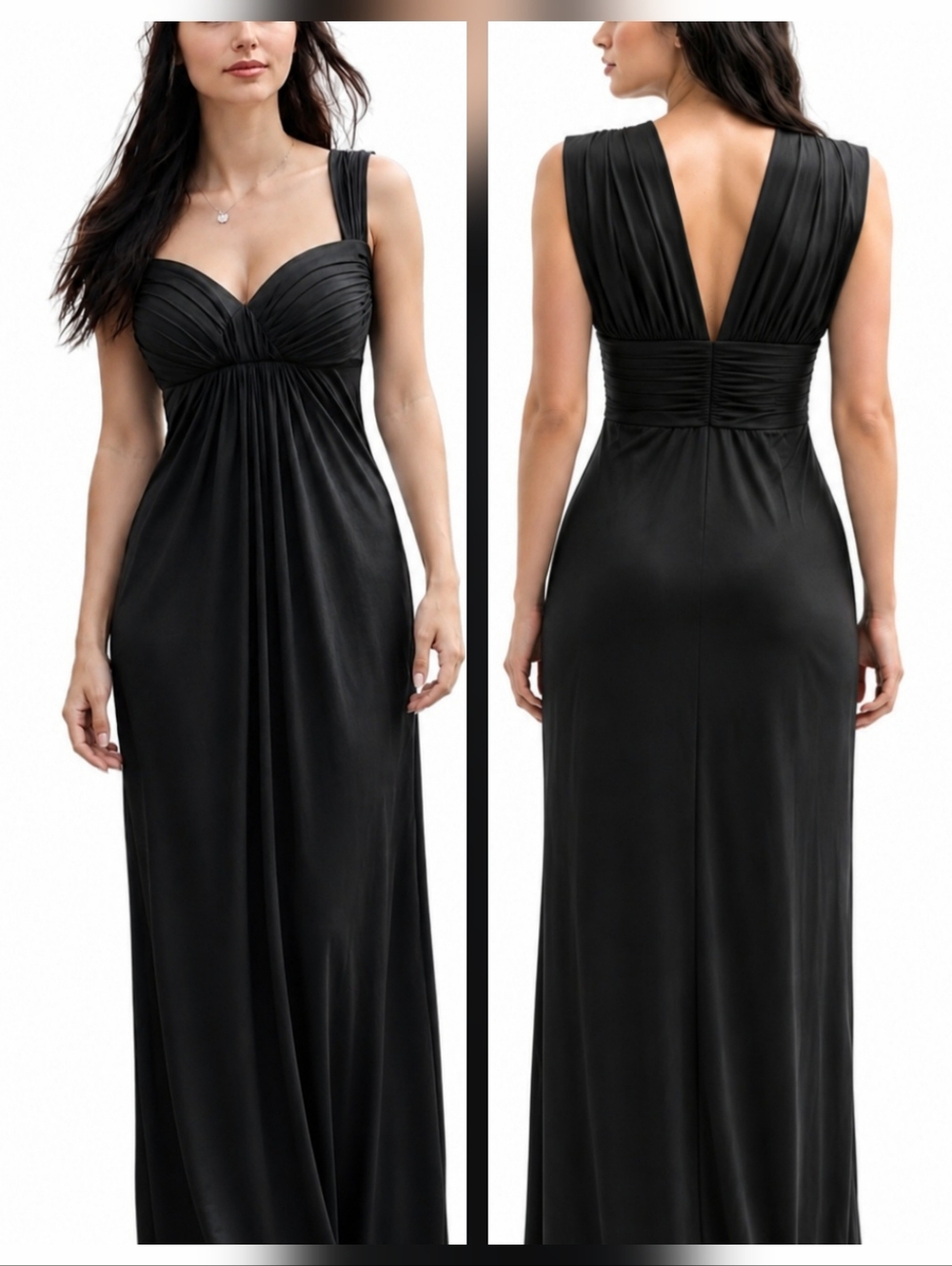 ❤BCBGMAXAZRIA Black Evening Gown•Sculpted Ruched Bodice• Ultra-Comfort Stretch•L
